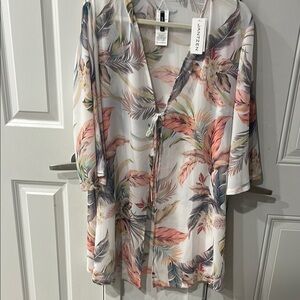 Jantzen Bathing suit cover up sheer floral tie closure front.NWT size M